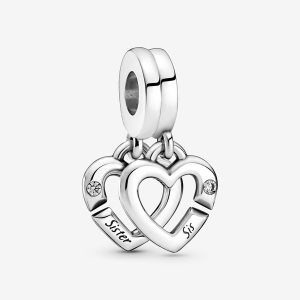 Charmes Pandora Linked Sister Hearts Split Argent | 5730-DYPIC