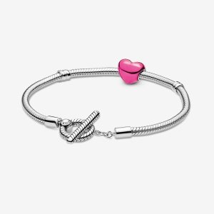 Charmes Pandora Moments Pink & T-Bar Gift Argent | 7349-AQIDC