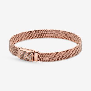 Charmes Pandora Reflexions Long Clasp Pave Rose Doré | 3890-HRMVW