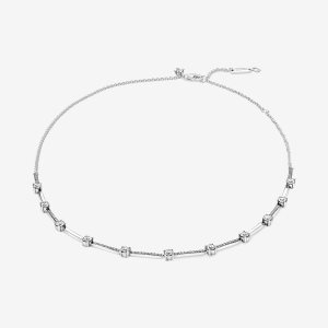 Chaîne Pandora Sparkling Pave Collier Bars Argent | 0659-XCDVU