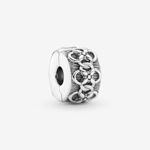 Clips Pandora Flower Pattern Clip Argent | 2185-LFQSH