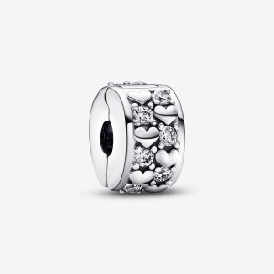 Clips Pandora Infinite Hearts Sparkling Clip Argent | 0673-NJEDZ