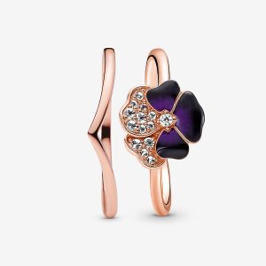 Ensembles De Bagues Pandora Deep Purple Pansy Flower Wishbone Multicolore | 8219-GJOWP