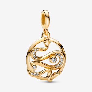 Pendentifs Pandora ME Pave Snake Medallion Doré | 9265-HQKSD