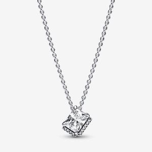 Pendentifs Pandora Rectangular Sparkling Collier Argent | 3846-QZCNG