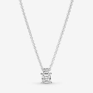 Pendentifs Pandora Sparkling Collier Round & Square Argent | 9163-AKVMN