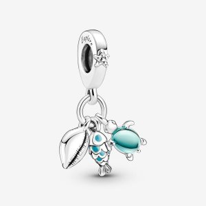 Pendre Pandora Fish Sea Turtle & Conch Triple Argent | 6291-XSUDF