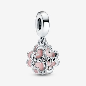 Pendre Pandora Four-leaf Clover Friendship Double Argent | 4501-EVKIH