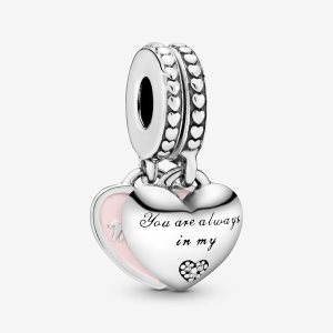 Pendre Pandora Mother & Daughter Hearts with Clear CZ Argent | 1306-IYXMD