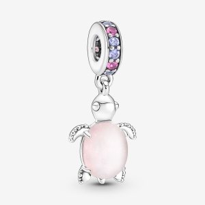 Pendre Pandora Murano Glass Pink Sea Turtle Argent | 9416-DTMYH