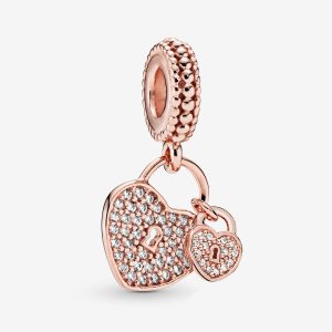 Pendre Pandora Pave Padlocks Rose Doré | 4923-YXFOT