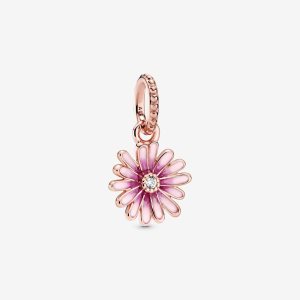 Pendre Pandora Pink Daisy Flower Rose Doré | 3726-VIGUZ