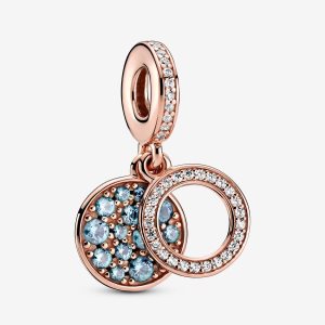 Pendre Pandora Sparkling Light Blue Disc Double Rose Doré | 5042-AWGXY