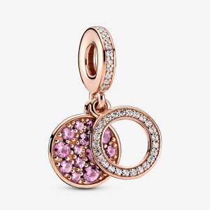 Pendre Pandora Sparkling Pink Disc Double Rose Doré | 6572-IAQEV