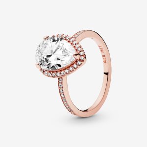 Solitaire Pandora Sparkling Teardrop Rose Doré | 4763-NZXOI